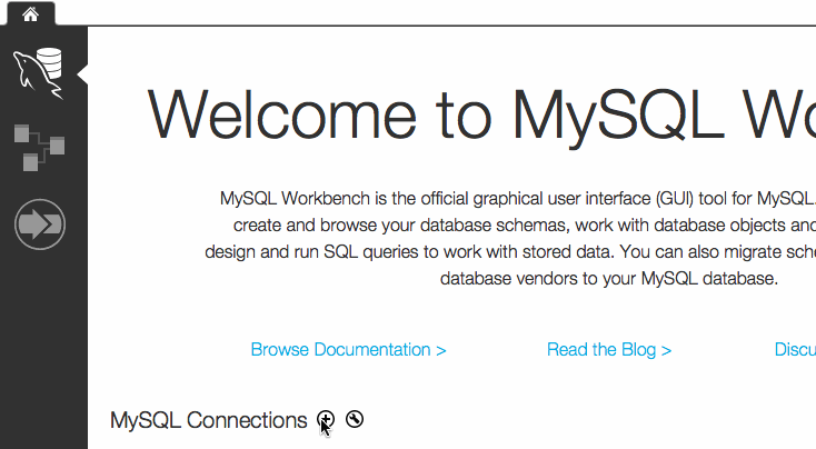 Screenshot of MySQL Workbench Welcome Page.