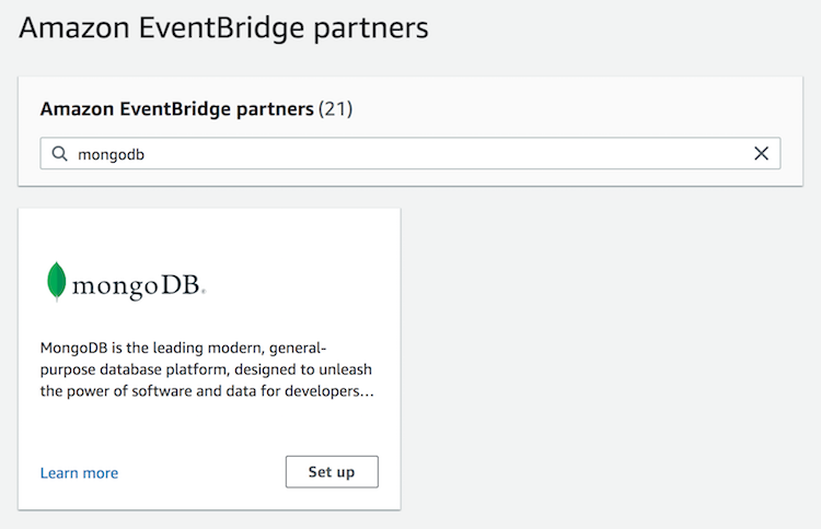 The MongoDB partner event source in EventBridge