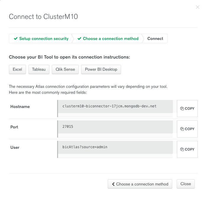 Screeenshot of the Atlas BI connection dialog.