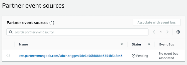 The MongoDB partner event sources table in EventBridge